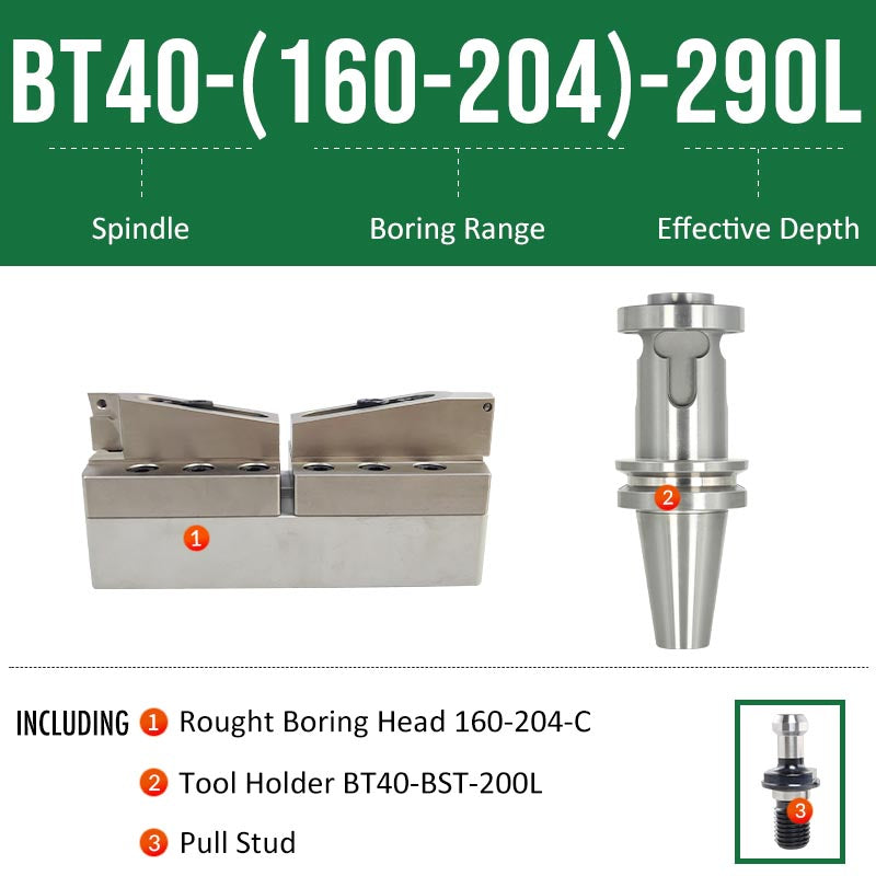 BT40-(160-204)-290L Double-edged Rough Boring Tool Extended Length Rod with Rough Boring Head - Da Blacksmith