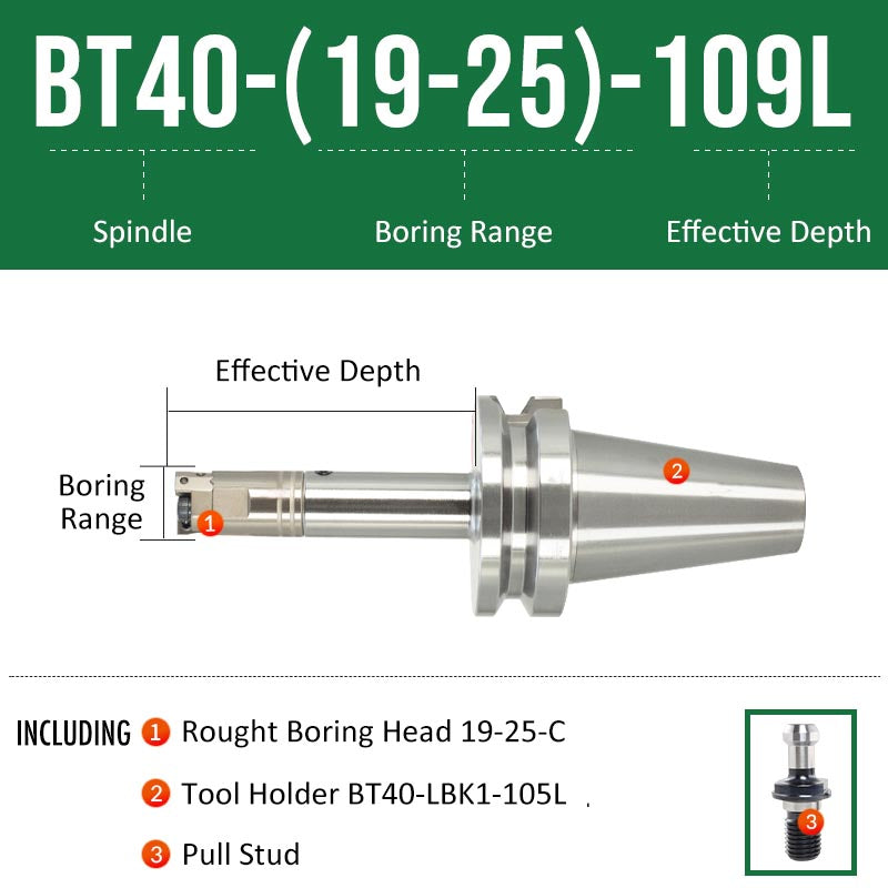 BT40-(19-25)-109L Double-edged Rough Boring Tool Extended Length Rod with Rough Boring Head - Da Blacksmith