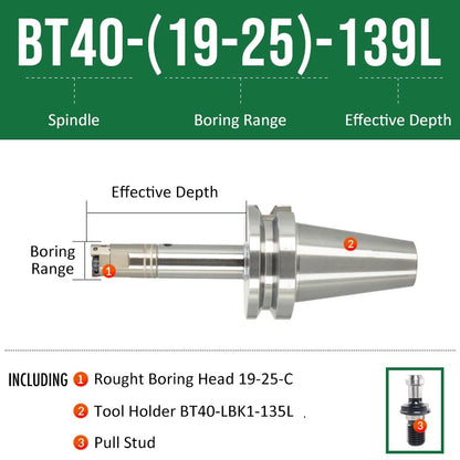 BT40-(19-25)-139L Double-edged Rough Boring Tool Extended Length Rod with Rough Boring Head - Da Blacksmith