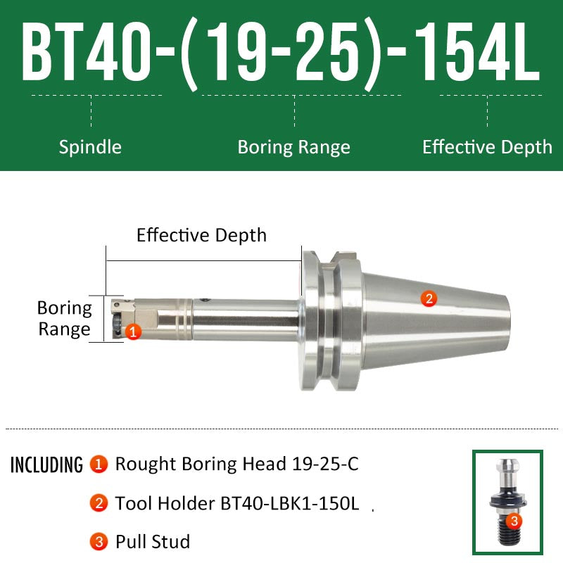 BT40-(19-25)-154L Double-edged Rough Boring Tool Extended Length Rod with Rough Boring Head - Da Blacksmith