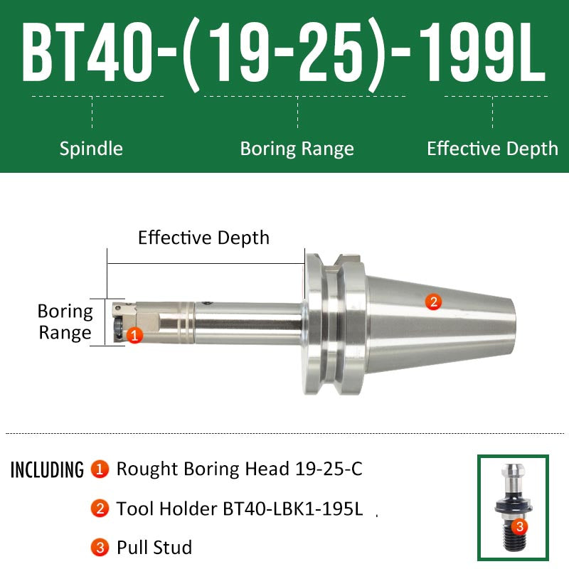 BT40-(19-25)-199L Double-edged Rough Boring Tool Extended Length Rod with Rough Boring Head - Da Blacksmith