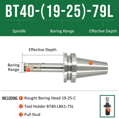 BT40-(19-25)-79L Double-edged Rough Boring Tool Extended Length Rod with Rough Boring Head - Da Blacksmith