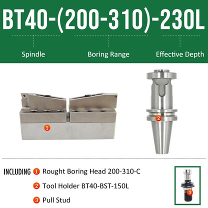 BT40-(200-310)-230L Double-edged Rough Boring Tool Extended Length Rod with Rough Boring Head - Da Blacksmith