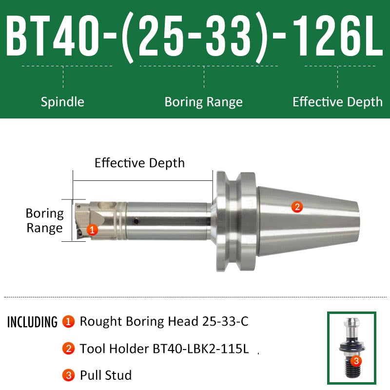 BT40-(25-33)-126L Double-edged Rough Boring Tool Extended Length Rod with Rough Boring Head - Da Blacksmith