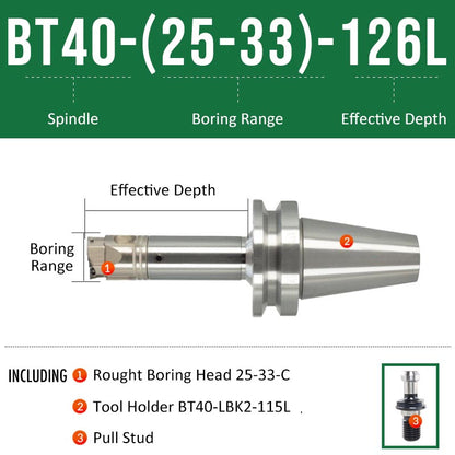 BT40-(25-33)-126L Double-edged Rough Boring Tool Extended Length Rod with Rough Boring Head - Da Blacksmith