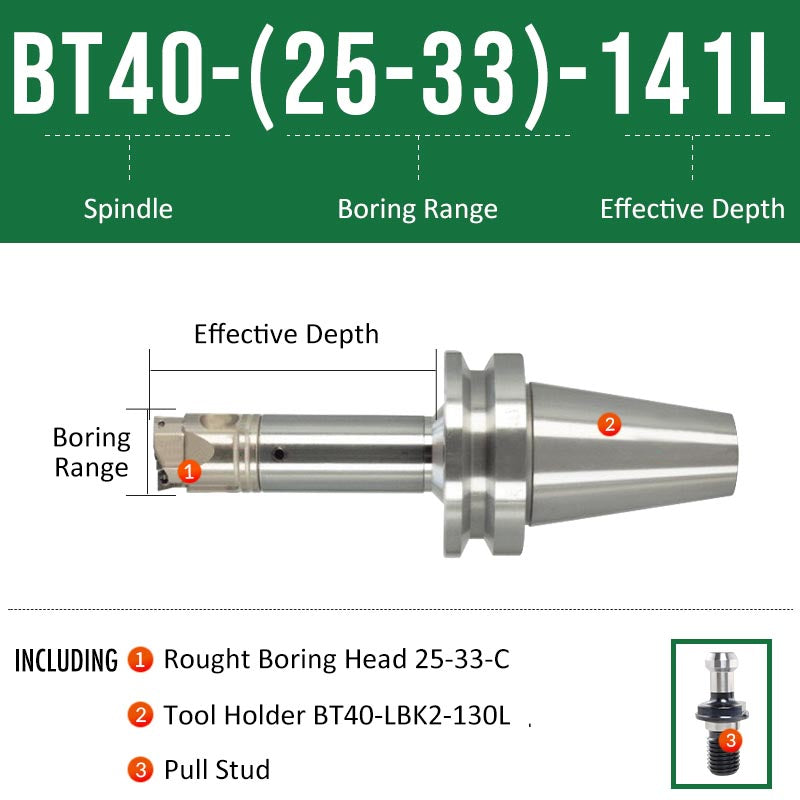 BT40-(25-33)-141L Double-edged Rough Boring Tool Extended Length Rod with Rough Boring Head - Da Blacksmith