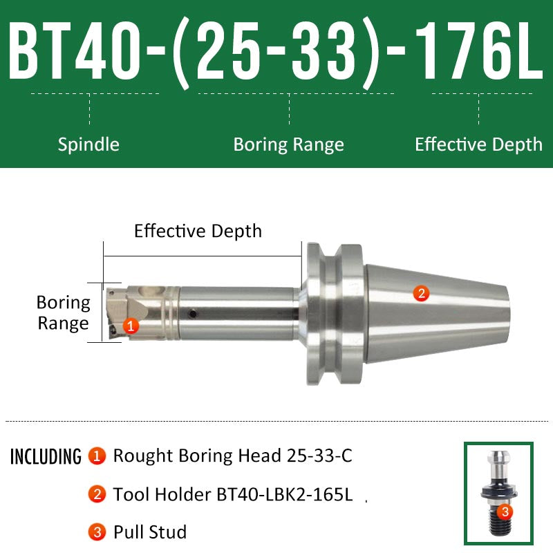 BT40-(25-33)-176L Double-edged Rough Boring Tool Extended Length Rod with Rough Boring Head - Da Blacksmith