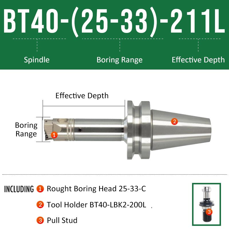 BT40-(25-33)-211L Double-edged Rough Boring Tool Extended Length Rod with Rough Boring Head - Da Blacksmith