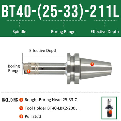 BT40-(25-33)-211L Double-edged Rough Boring Tool Extended Length Rod with Rough Boring Head - Da Blacksmith