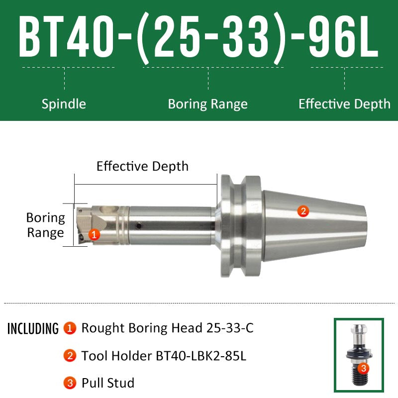 BT40-(25-33)-96L Double-edged Rough Boring Tool Extended Length Rod with Rough Boring Head - Da Blacksmith