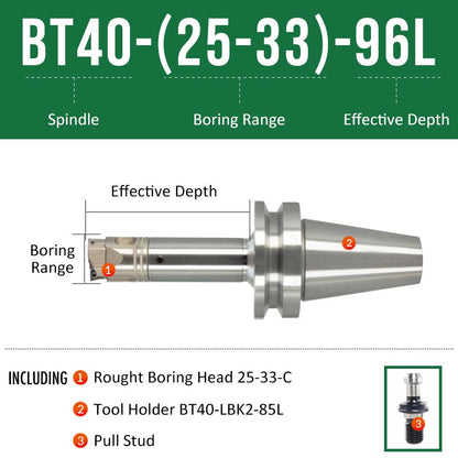 BT40-(25-33)-96L Double-edged Rough Boring Tool Extended Length Rod with Rough Boring Head - Da Blacksmith