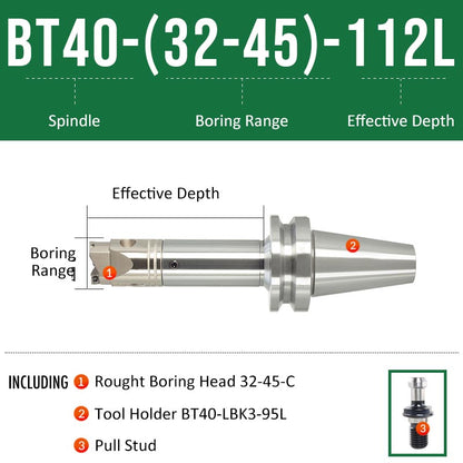 BT40-(32-45)-112L Double-edged Rough Boring Tool Extended Length Rod with Rough Boring Head - Da Blacksmith