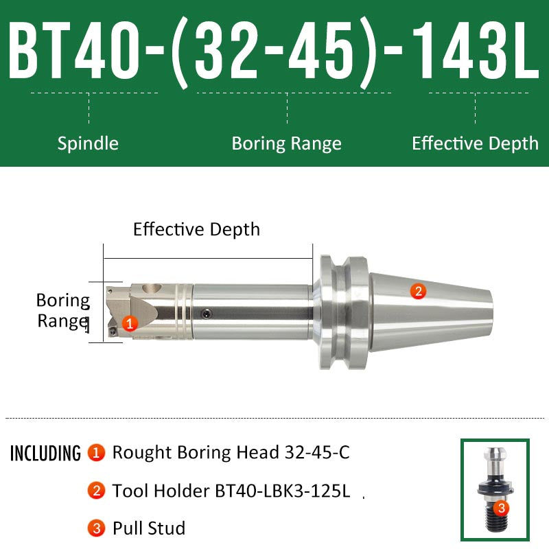 BT40-(32-45)-143L Double-edged Rough Boring Tool Extended Length Rod with Rough Boring Head - Da Blacksmith