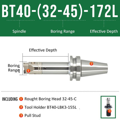 BT40-(32-45)-172L Double-edged Rough Boring Tool Extended Length Rod with Rough Boring Head - Da Blacksmith