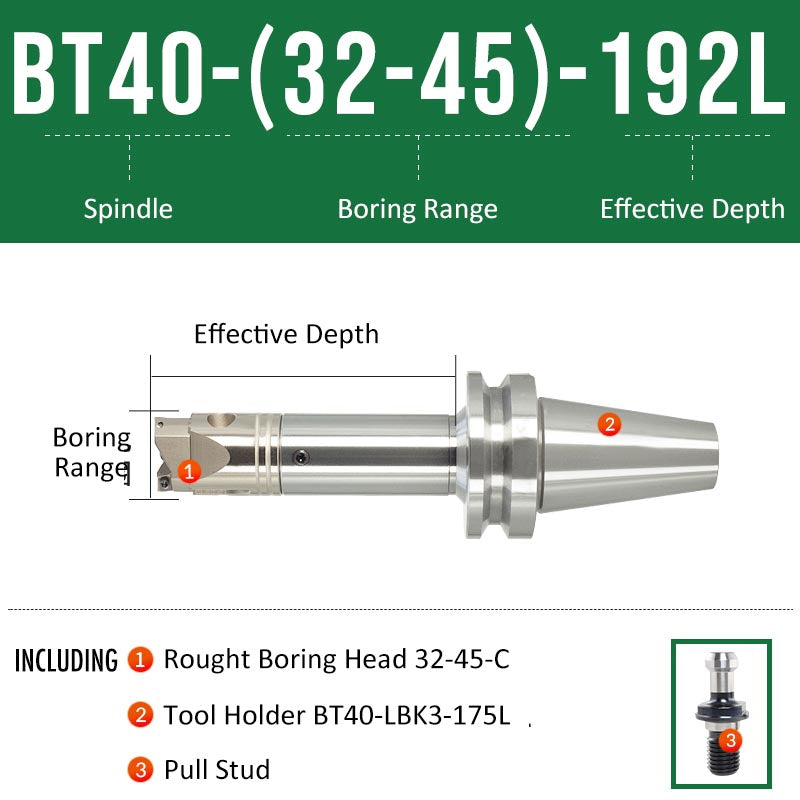 BT40-(32-45)-192L Double-edged Rough Boring Tool Extended Length Rod with Rough Boring Head - Da Blacksmith