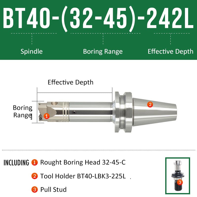 BT40-(32-45)-242L Double-edged Rough Boring Tool Extended Length Rod with Rough Boring Head - Da Blacksmith