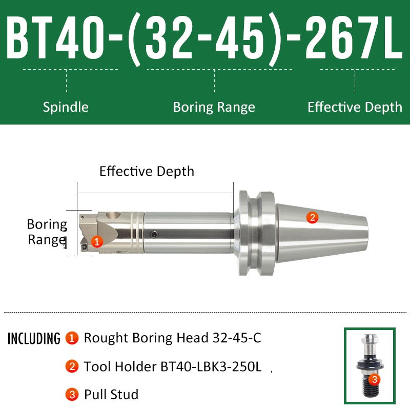 BT40-(32-45)-267L Double-edged Rough Boring Tool Extended Length Rod with Rough Boring Head - Da Blacksmith