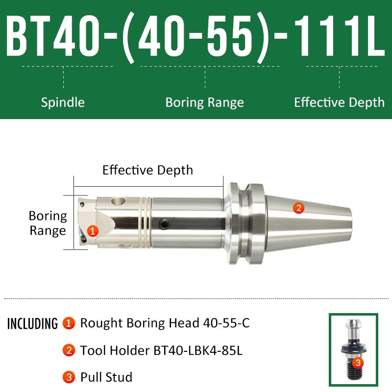 BT40-(40-55)-111L Double-edged Rough Boring Tool Extended Length Rod with Rough Boring Head - Da Blacksmith