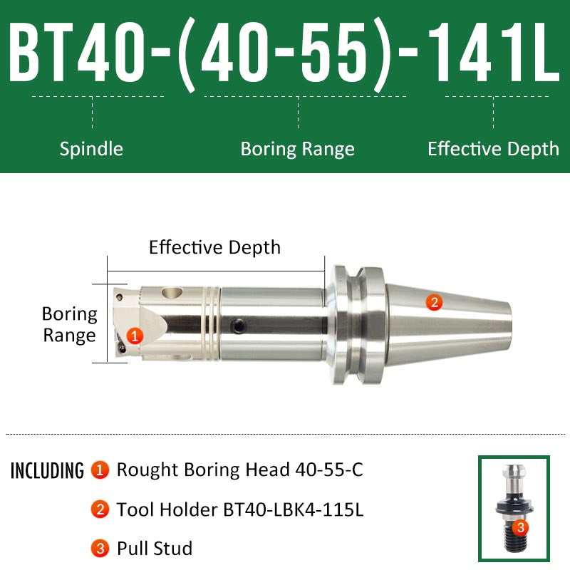 BT40-(40-55)-141L Double-edged Rough Boring Tool Extended Length Rod with Rough Boring Head - Da Blacksmith