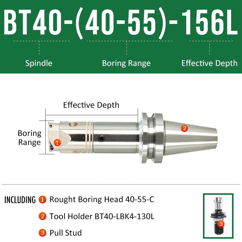 BT40-(40-55)-156L Double-edged Rough Boring Tool Extended Length Rod with Rough Boring Head - Da Blacksmith