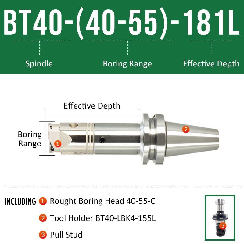 BT40-(40-55)-181L Double-edged Rough Boring Tool Extended Length Rod with Rough Boring Head - Da Blacksmith