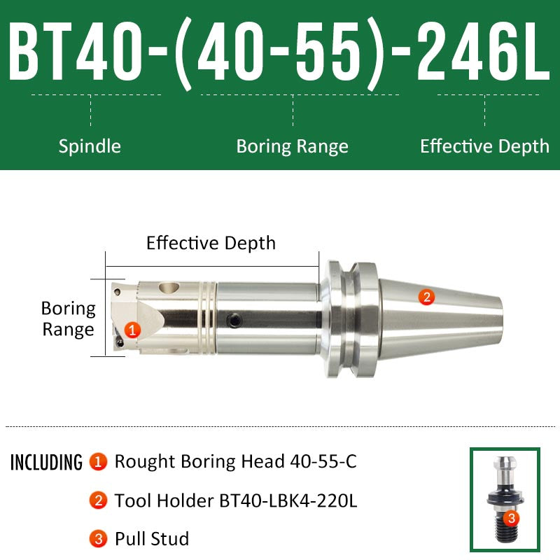 BT40-(40-55)-246L Double-edged Rough Boring Tool Extended Length Rod with Rough Boring Head - Da Blacksmith