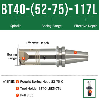 BT40-(52-75)-117L Double-edged Rough Boring Tool Extended Length Rod with Rough Boring Head - Da Blacksmith