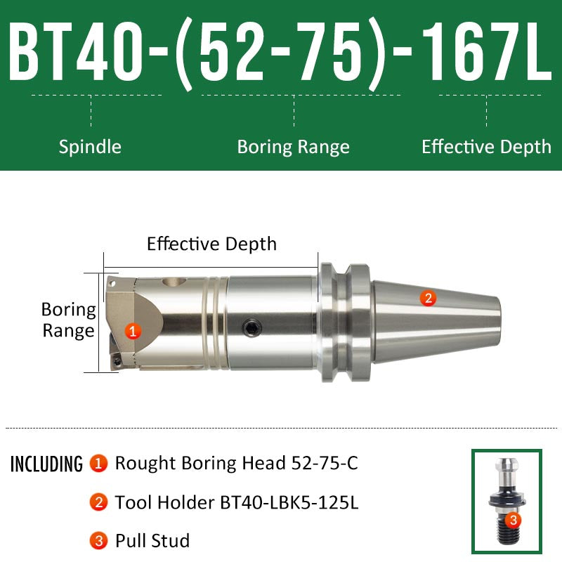 BT40-(52-75)-167L Double-edged Rough Boring Tool Extended Length Rod with Rough Boring Head - Da Blacksmith