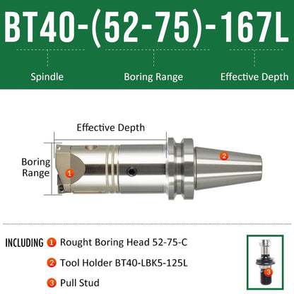 BT40-(52-75)-167L Double-edged Rough Boring Tool Extended Length Rod with Rough Boring Head - Da Blacksmith