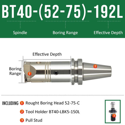 BT40-(52-75)-192L Double-edged Rough Boring Tool Extended Length Rod with Rough Boring Head - Da Blacksmith