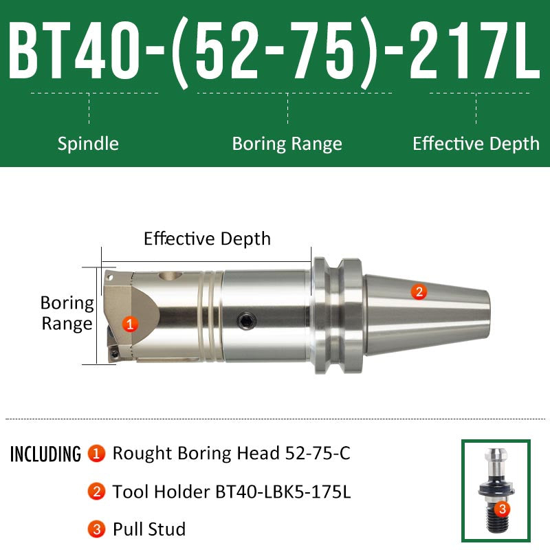 BT40-(52-75)-217L Double-edged Rough Boring Tool Extended Length Rod with Rough Boring Head - Da Blacksmith