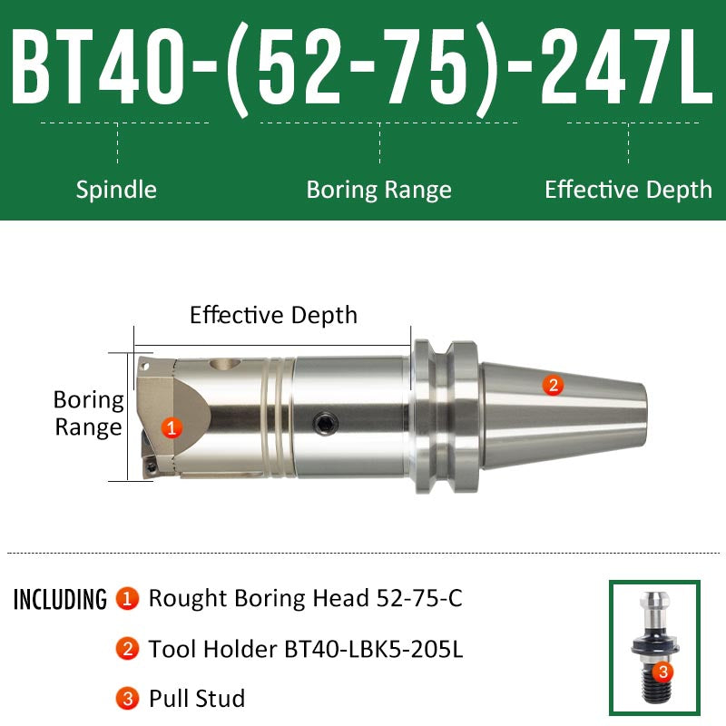 BT40-(52-75)-247L Double-edged Rough Boring Tool Extended Length Rod with Rough Boring Head - Da Blacksmith