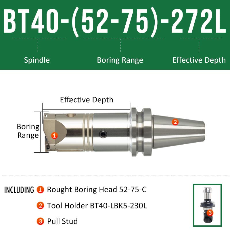 BT40-(52-75)-272L Double-edged Rough Boring Tool Extended Length Rod with Rough Boring Head - Da Blacksmith