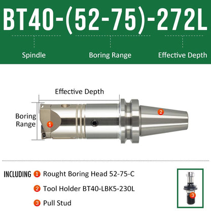 BT40-(52-75)-272L Double-edged Rough Boring Tool Extended Length Rod with Rough Boring Head - Da Blacksmith