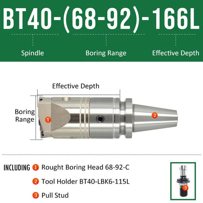 BT40-(68-92)-166L Double-edged Rough Boring Tool Extended Length Rod with Rough Boring Head - Da Blacksmith