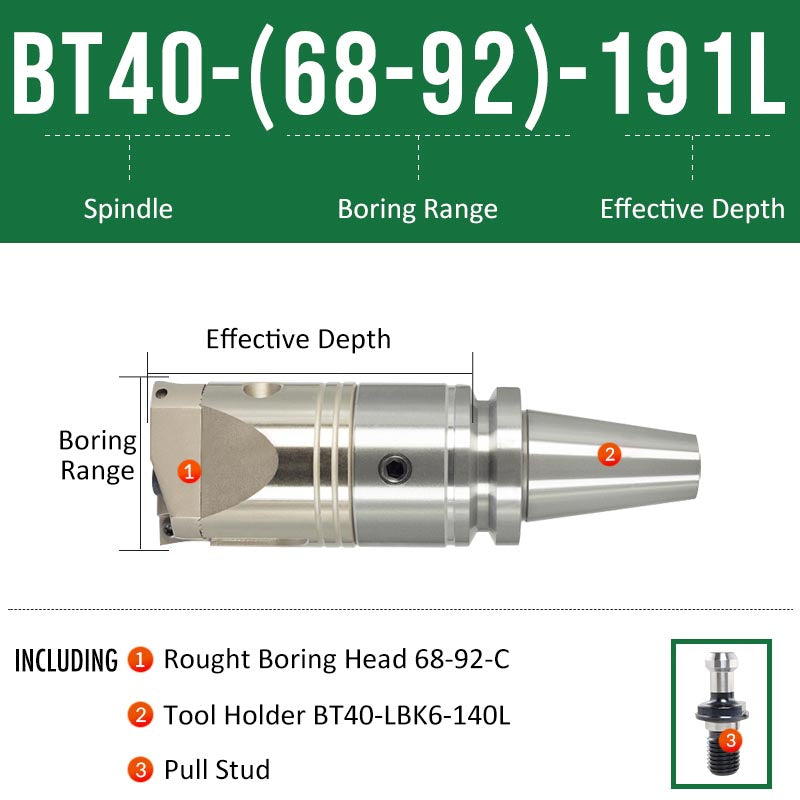 BT40-(68-92)-191L Double-edged Rough Boring Tool Extended Length Rod with Rough Boring Head - Da Blacksmith