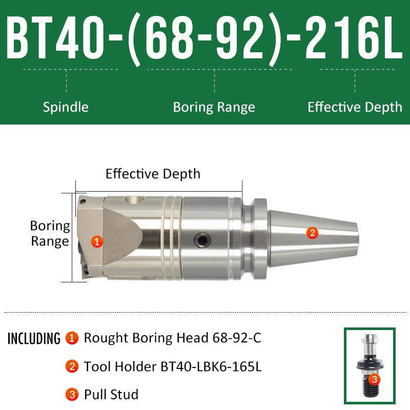 BT40-(68-92)-216L Double-edged Rough Boring Tool Extended Length Rod with Rough Boring Head - Da Blacksmith