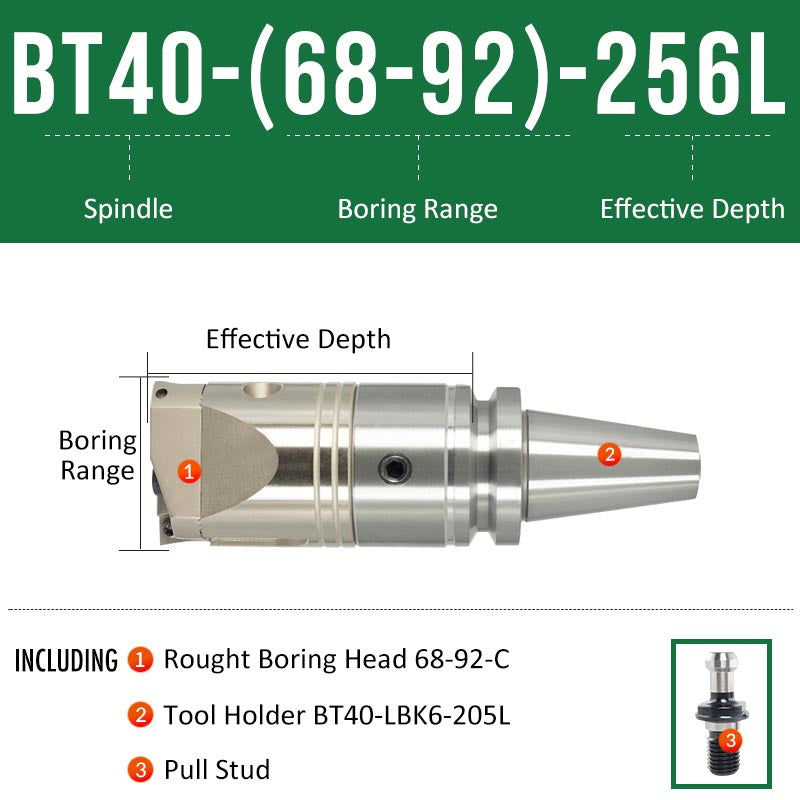 BT40-(68-92)-256L Double-edged Rough Boring Tool Extended Length Rod with Rough Boring Head - Da Blacksmith