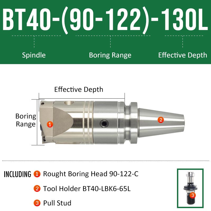 BT40-(90-122)-130L Double-edged Rough Boring Tool Extended Length Rod with Rough Boring Head - Da Blacksmith