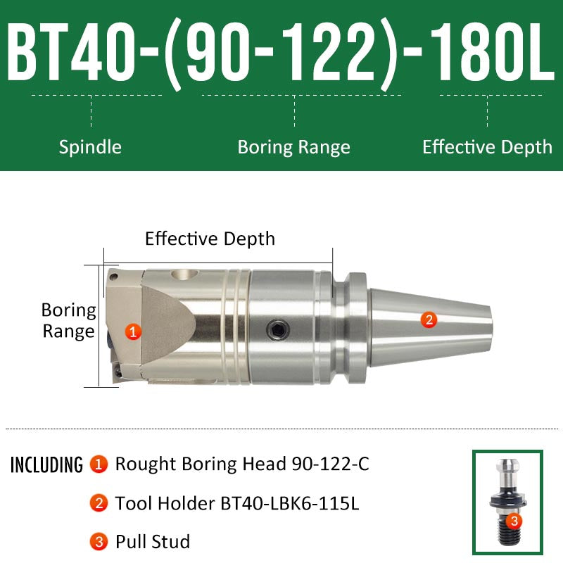 BT40-(90-122)-180L Double-edged Rough Boring Tool Extended Length Rod with Rough Boring Head - Da Blacksmith