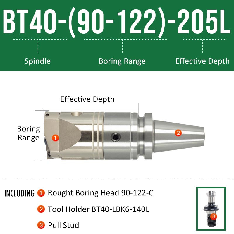 BT40-(90-122)-205L Double-edged Rough Boring Tool Extended Length Rod with Rough Boring Head - Da Blacksmith