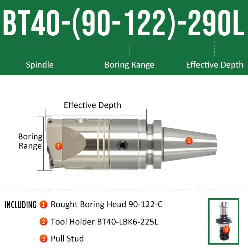 BT40-(90-122)-290L Double-edged Rough Boring Tool Extended Length Rod with Rough Boring Head - Da Blacksmith