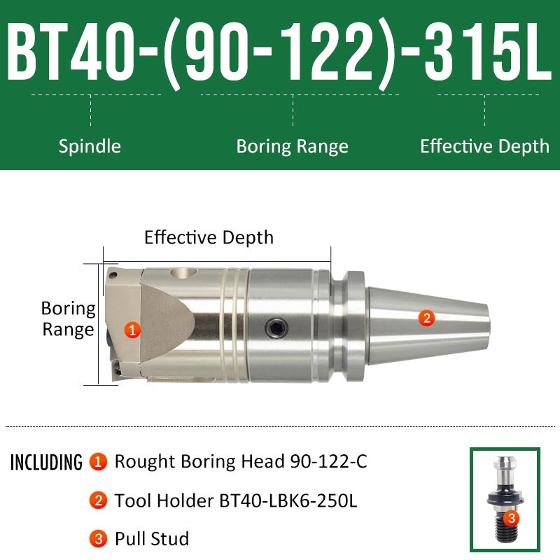 BT40-(90-122)-315L Double-edged Rough Boring Tool Extended Length Rod with Rough Boring Head - Da Blacksmith