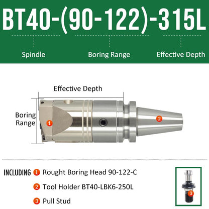 BT40-(90-122)-315L Double-edged Rough Boring Tool Extended Length Rod with Rough Boring Head - Da Blacksmith