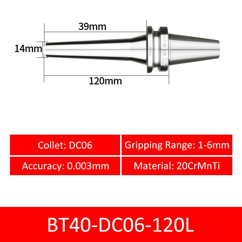 BT40-DC06-120L Collet Chuck High Precision Pull-back High-speed with Extended Shank Anti-Interference - Da Blacksmith