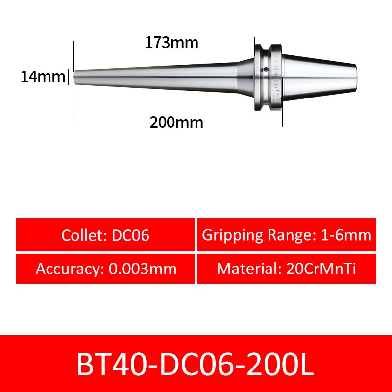 BT40-DC06-200L Collet Chuck High Precision Pull-back High-speed with Extended Shank Anti-Interference - Da Blacksmith