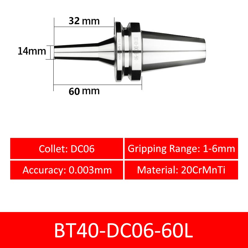 BT40-DC06-60L Collet Chuck High Precision Pull-back High-speed with Extended Shank Anti-Interference - Da Blacksmith