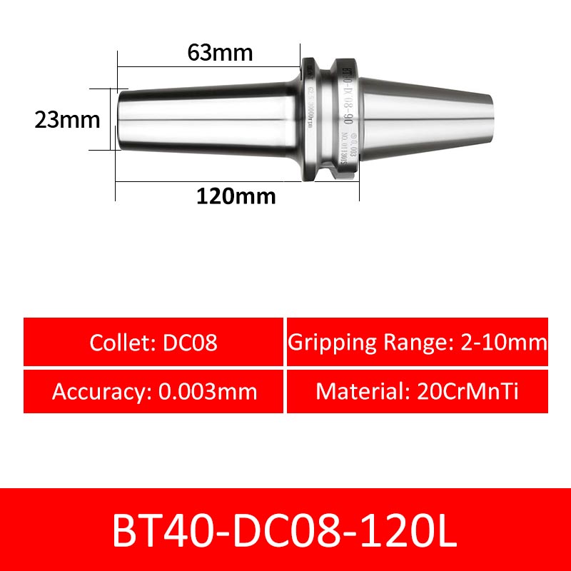 BT40-DC08-120L Collet Chuck High Precision Pull-back High-speed with Extended Shank Anti-Interference - Da Blacksmith