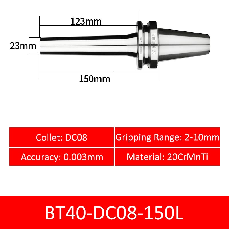 BT40-DC08-150L Collet Chuck High Precision Pull-back High-speed with Extended Shank Anti-Interference - Da Blacksmith