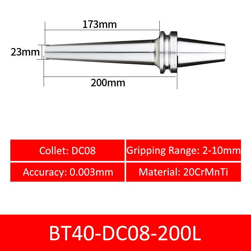 BT40-DC08-200L Collet Chuck High Precision Pull-back High-speed with Extended Shank Anti-Interference - Da Blacksmith